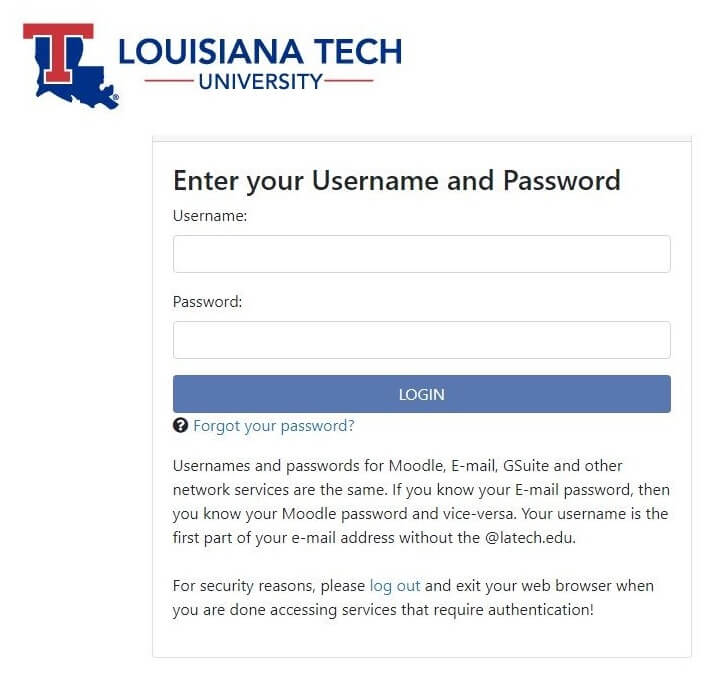 latech webmail username and password forms