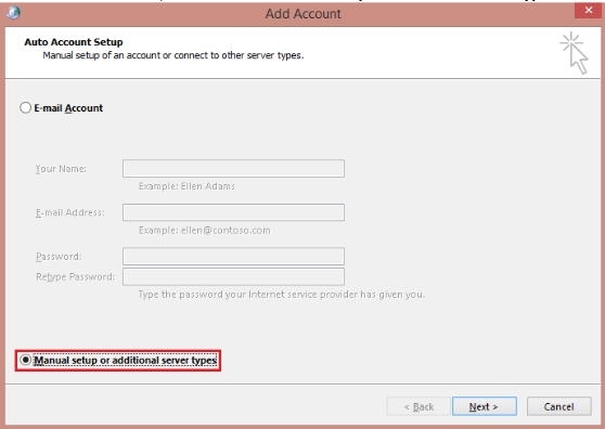 CONFIGURE OUTLOOK USING MANUAL METHOD