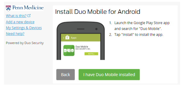 Install DUO Security for Android