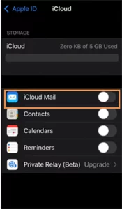 Click on iCloud Mail to switch on Toggle