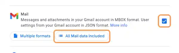 Select Mail and click on All Mail Data Included.
