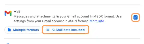 Select Mail & click on All Mail Data Included.