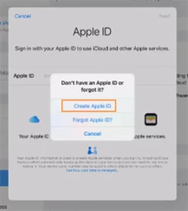 Tap on the option to create Apple ID