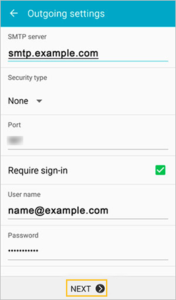 Enter SMTP settings and tap NEXT