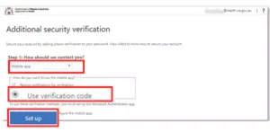 Select the Mobile app and then, Use Verification code & click Set Up