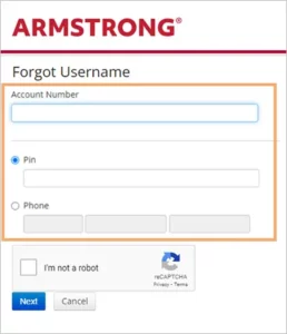 Enter your account number, PIN, and phone number in the required column