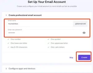 Enter your email address and password, and click Create