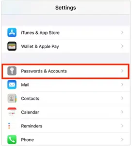 Tap on Password & Accounts