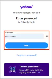 Enter the password and click Next. BLUR EMAIL ADDRESS
