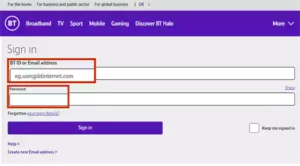 Enter your BT email address and password