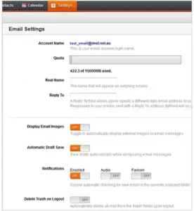 iiNet Webmail account settings.