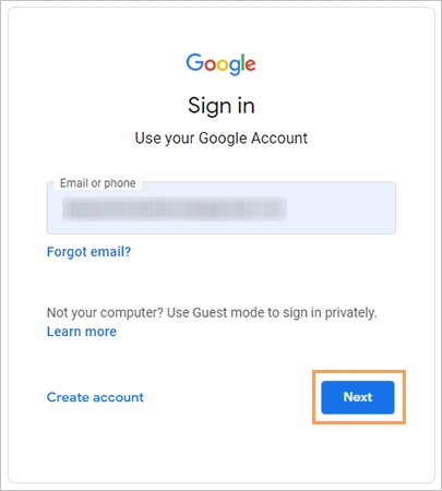enter your gmail address