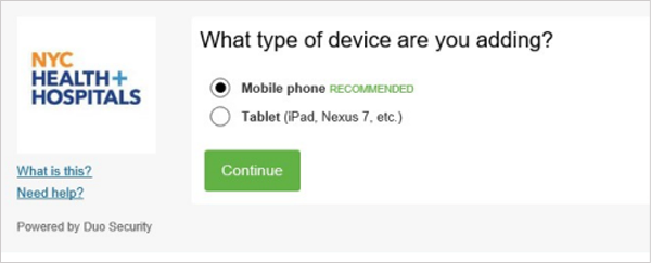 Choose Mobile phone and click on Continue