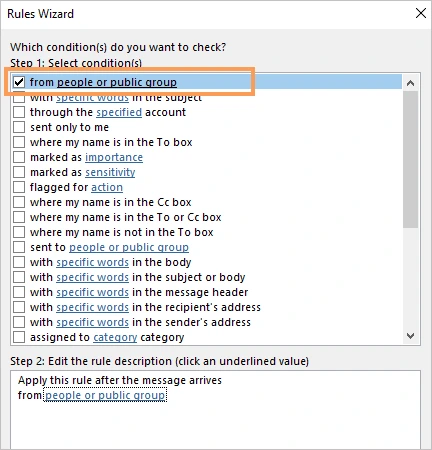 Select the From people or public group option