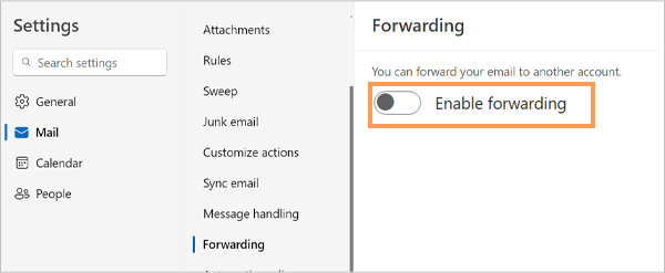 Turn on the toggle to enable forwarding