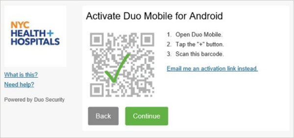 open the Duo app on your smartphone and scan the barcode displayed on the screen
