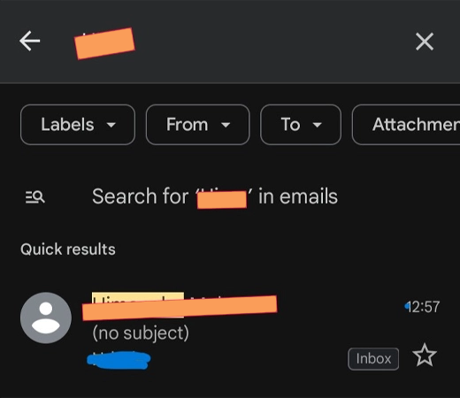 Search bar in the Gmail apps